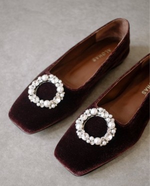 Alohas Bella Crystal Cuero Flats Cafes Marrom | YAOFR2753