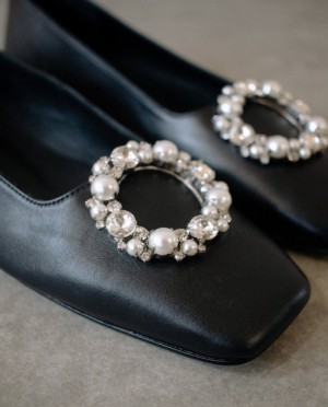 Alohas Bella Crystal Cuero Flats Negros | OSDAU4392