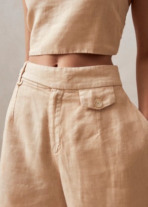 Alohas Boa Linen Shorts Beige | ECPTM9673