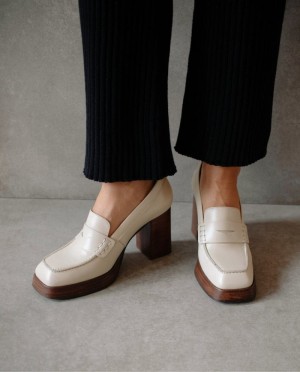 Alohas Busy Cuero Loafers Blancos | SWUQM2759