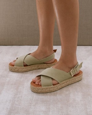 Alohas Crossed Linen Lona Espadrilles Kaki | LPUIC4327