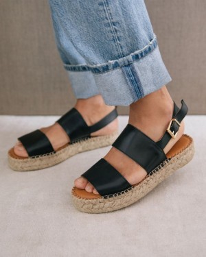 Alohas Double Correa Cuero Espadrilles Negros | CJRWV2038