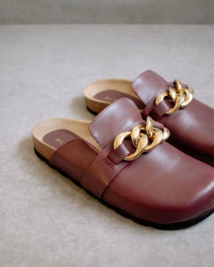 Alohas Fireside Chain Cuero Clogs Vino Oscuro | AKMNR2461