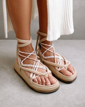 Alohas Jungle Cuero Sandals Grises Beige | JNDPA3491