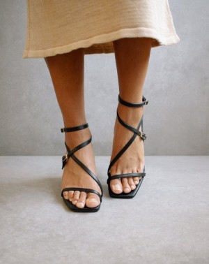 Alohas Manhattan Cuero Sandals Negros | QTUFJ7423