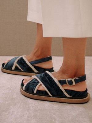 Alohas Marshmallow Velvet Shearling Sandals Azules | BVXDP6419