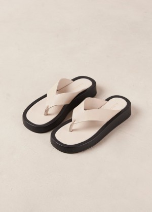 Alohas Overcast Cuero Sandals Blancos | KZVGR0189