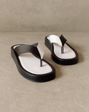 Alohas Overcast Cuero Sandals Negros Blancos | OGKEU4952