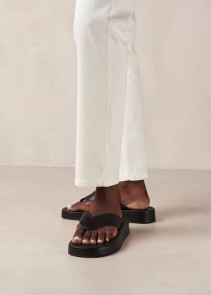 Alohas Overcast Cuero Sandals Negros | LHAYS1375