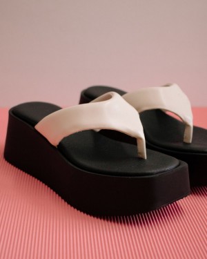 Alohas Pancake Vegan Cuero Sandals Blancos | UXVHM5724