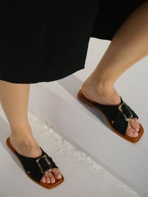 Alohas Samba Cuero Flats Negros | EDQSH7564