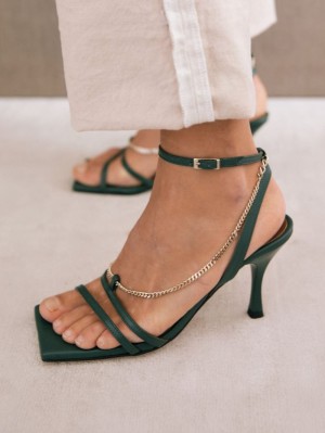 Alohas Straps Chain Cuero Sandals Verdes | ZRXJV3418