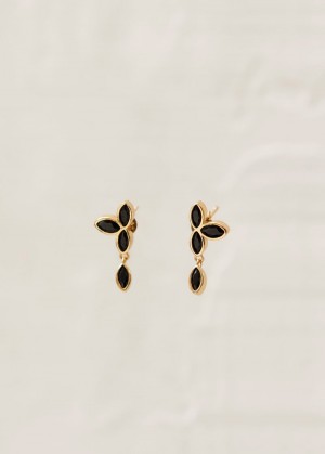 Alohas Sunflower Crystals Earrings Negros | DZIPB2143