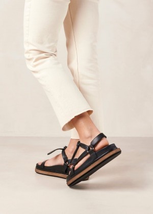 Alohas Tied Together Cuero Sandals Negros | SWPIV5021