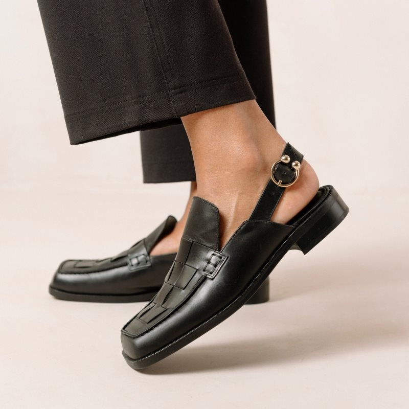 Alohas Abe Braided Cuero Loafers Negros | AOYEK4806