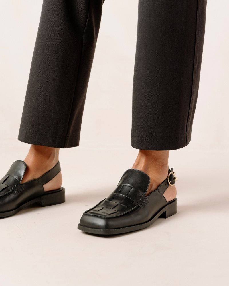 Alohas Abe Braided Cuero Loafers Negros | AOYEK4806