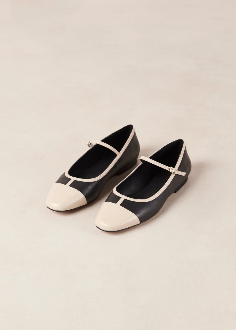 Alohas Agate Cuero Mary Jane Shoes Creme Negros | JFTOM8345