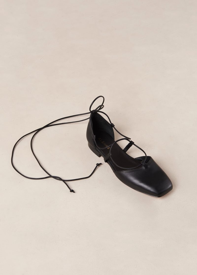 Alohas Azurite Cuero Ballet Flats Negros | DJKVY4568