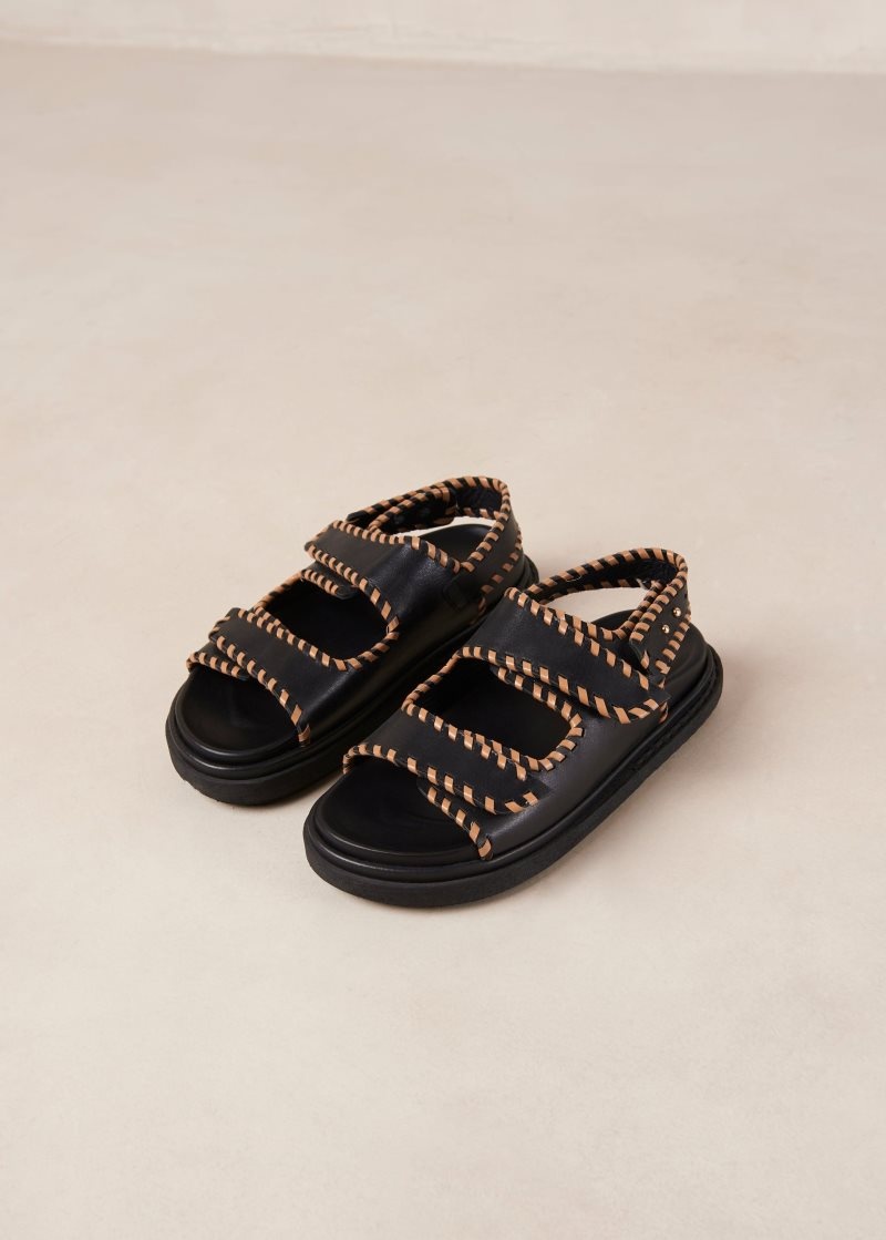 Alohas Barrel Cuero Sandals Negros Marrom | GBWPL2795