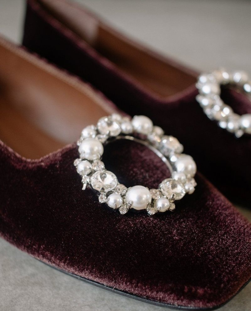 Alohas Bella Crystal Cuero Flats Cafes Marrom | YAOFR2753