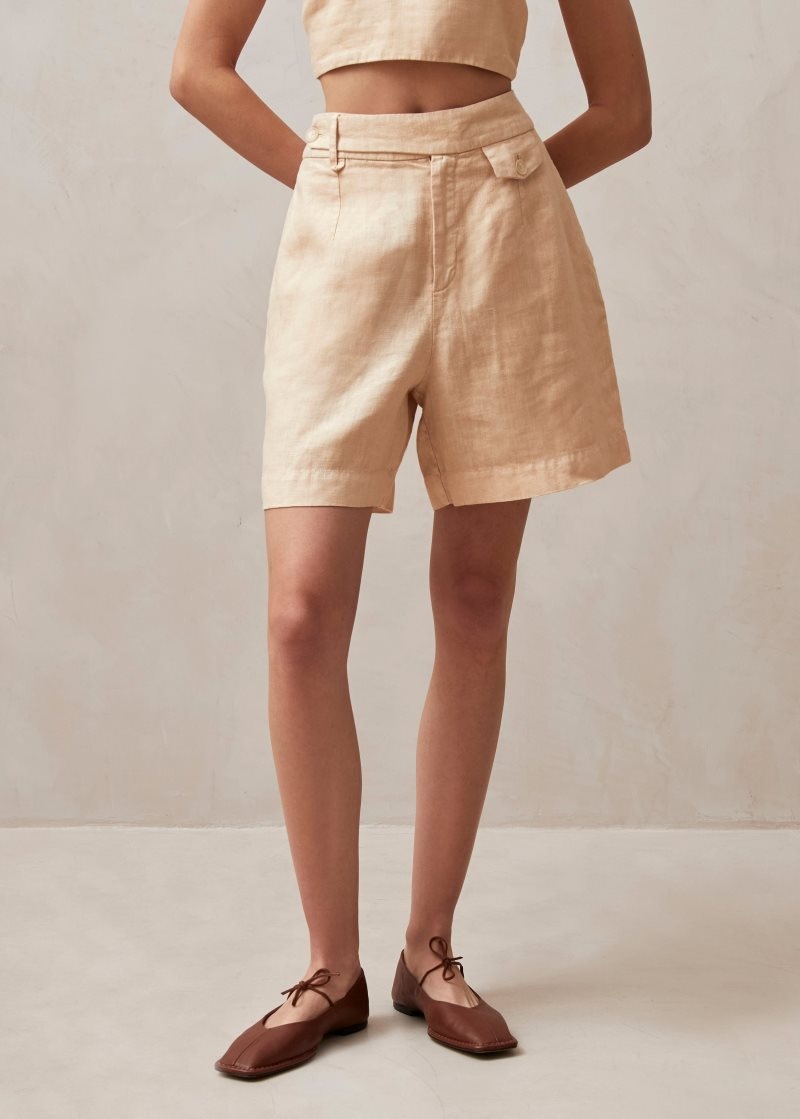 Alohas Boa Linen Shorts Beige | ECPTM9673