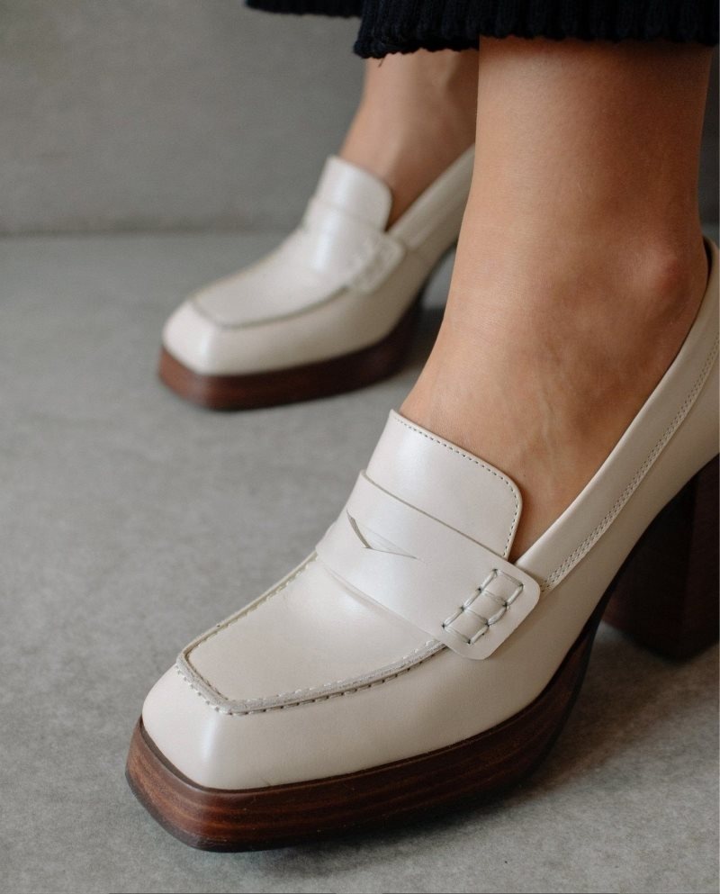 Alohas Busy Cuero Loafers Blancos | SWUQM2759