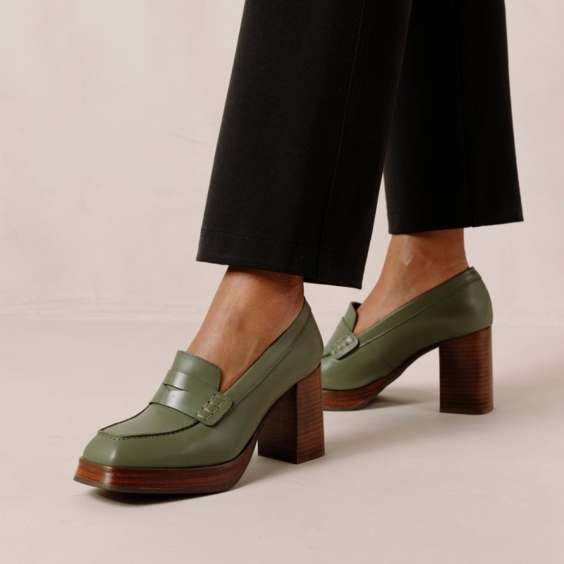 Alohas Busy Cuero Loafers Verde Oliva | ORCJD8409