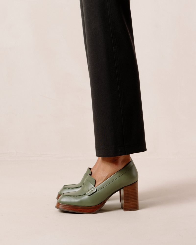 Alohas Busy Cuero Loafers Verde Oliva | ORCJD8409