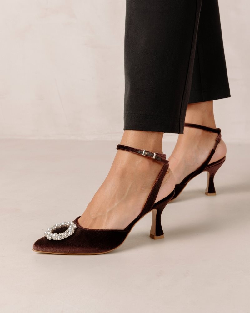 Alohas Cinderella Crystal Velvet Pumps Cafes Marrom | EPBKS1479