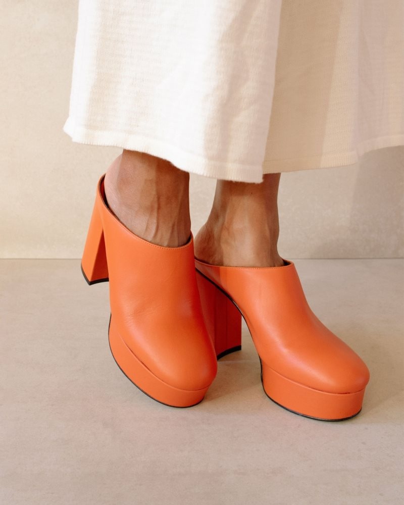 Alohas Clock Out Cuero Mules Naranjas | EZKJV4689