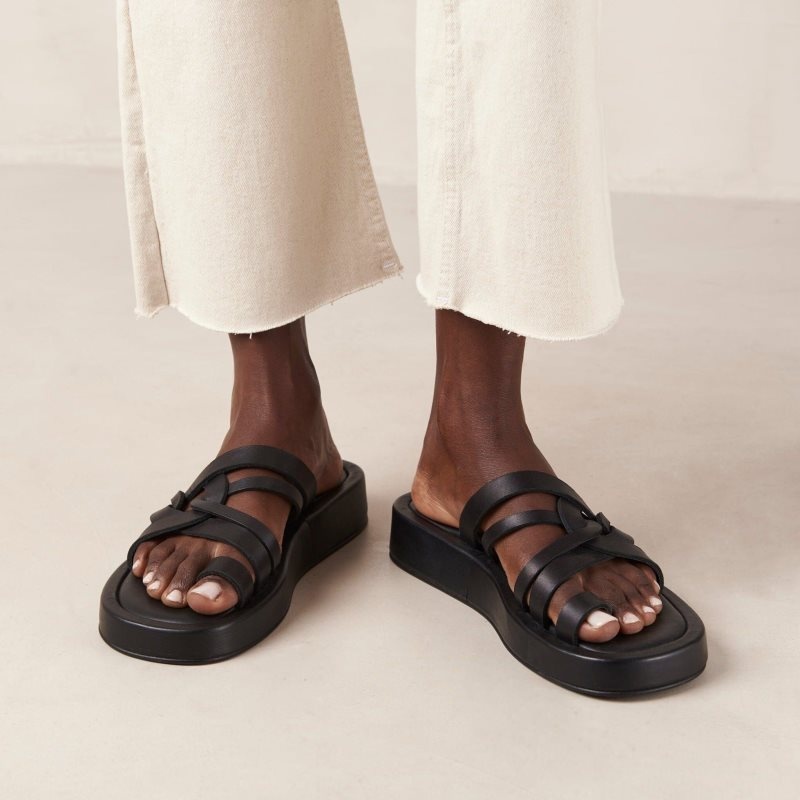 Alohas Cool Cuero Sandals Negros | EWFZB4170