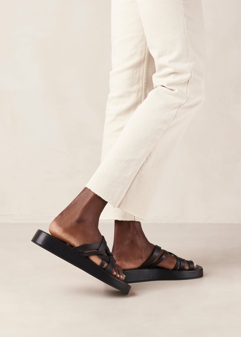 Alohas Cool Cuero Sandals Negros | EWFZB4170