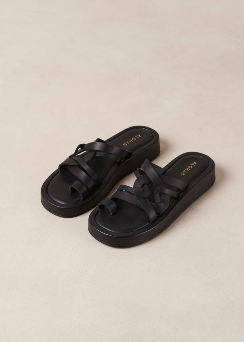 Alohas Cool Cuero Sandals Negros | EWFZB4170