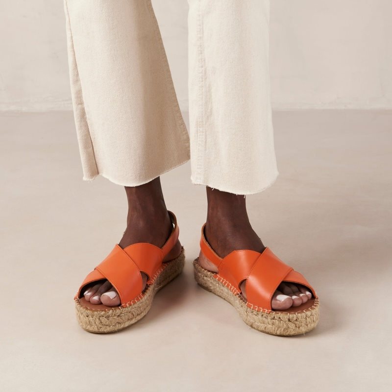 Alohas Crossed Cuero Espadrilles Naranjas | YCFXP7325