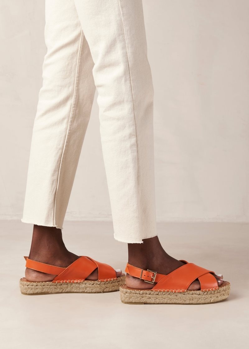 Alohas Crossed Cuero Espadrilles Naranjas | YCFXP7325