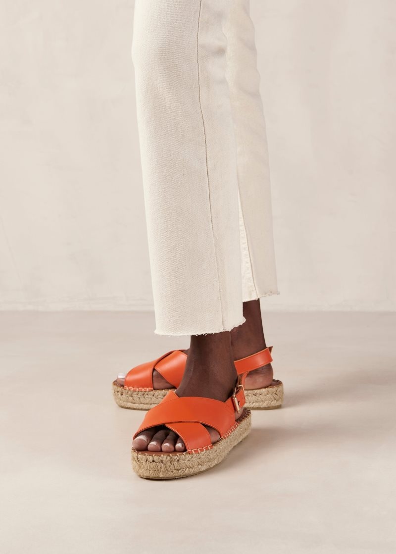 Alohas Crossed Cuero Espadrilles Naranjas | YCFXP7325