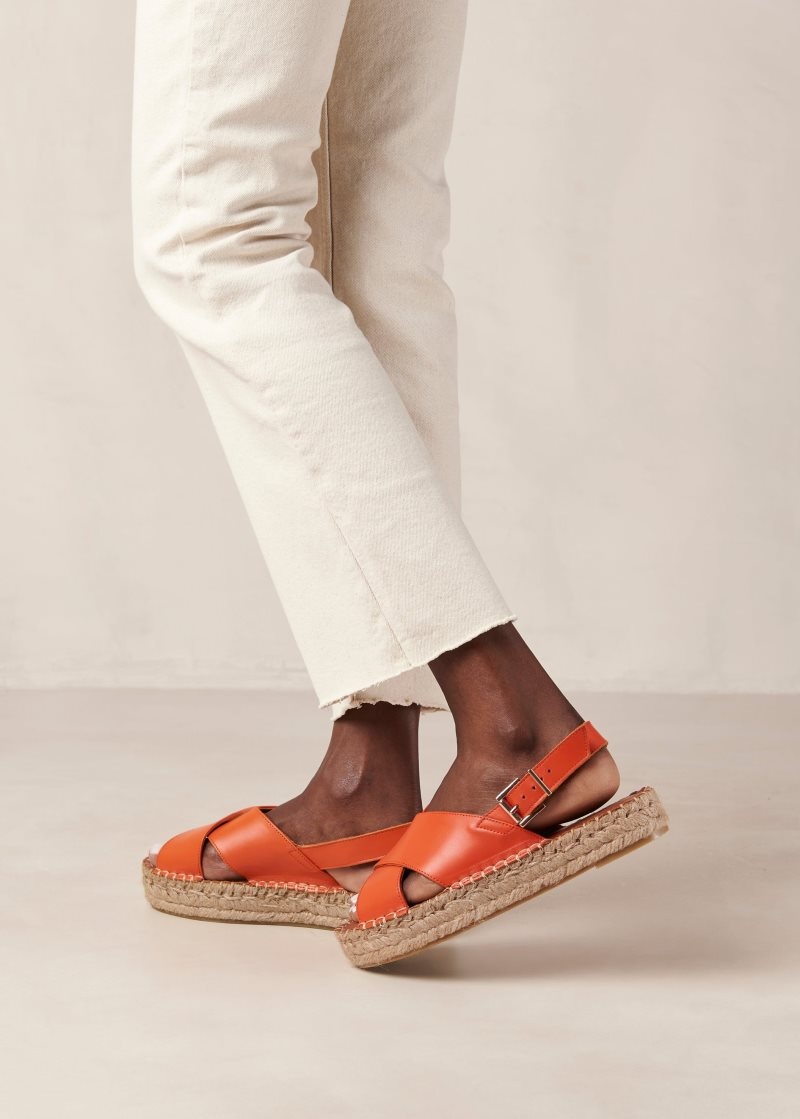 Alohas Crossed Cuero Espadrilles Naranjas | YCFXP7325