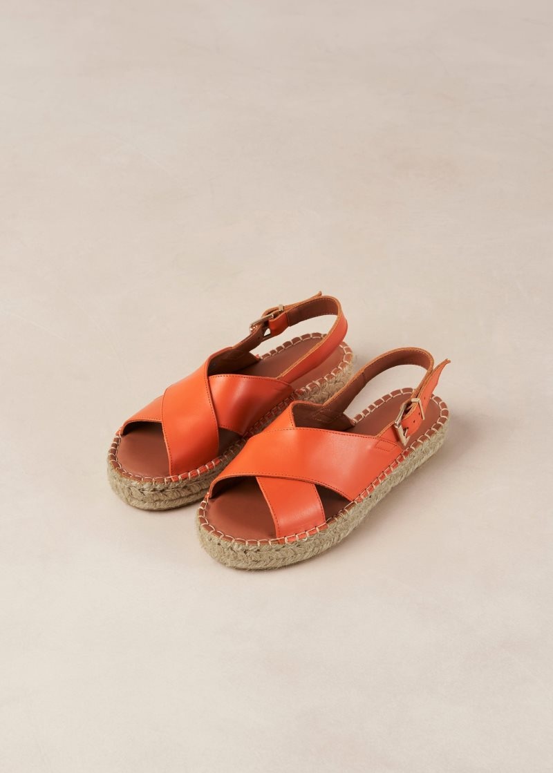 Alohas Crossed Cuero Espadrilles Naranjas | YCFXP7325