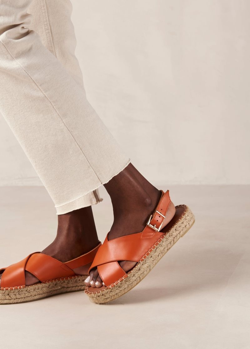 Alohas Crossed Cuero Espadrilles Naranjas | YCFXP7325