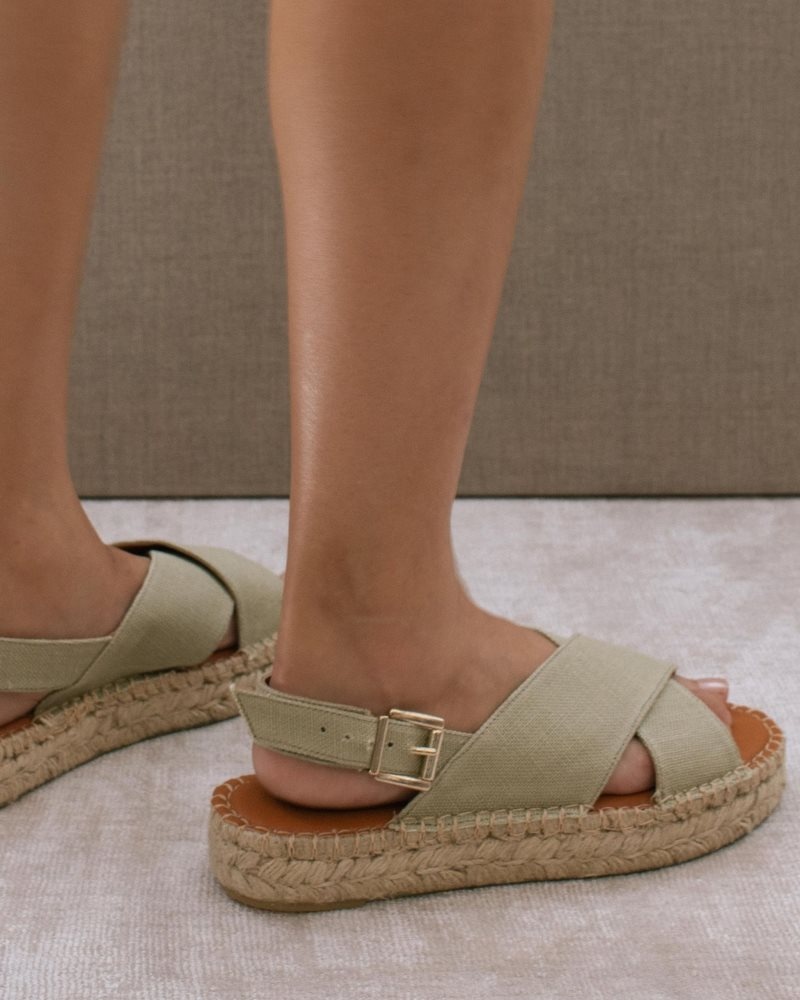 Alohas Crossed Linen Lona Espadrilles Kaki | LPUIC4327