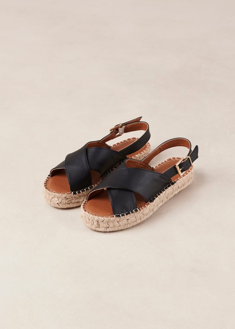 Alohas Crossed Vegan Cuero Espadrilles Negros | KEFXR2934