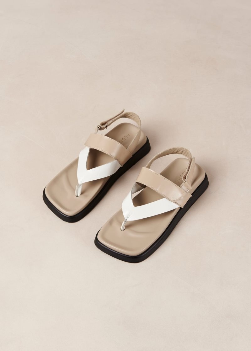 Alohas Decade Cuero Sandals Grises Beige Blancos | JEVPS8921