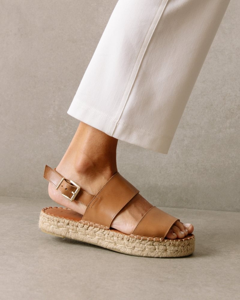 Alohas Double Correa Cuero Espadrilles Marrom | YWUPL8905