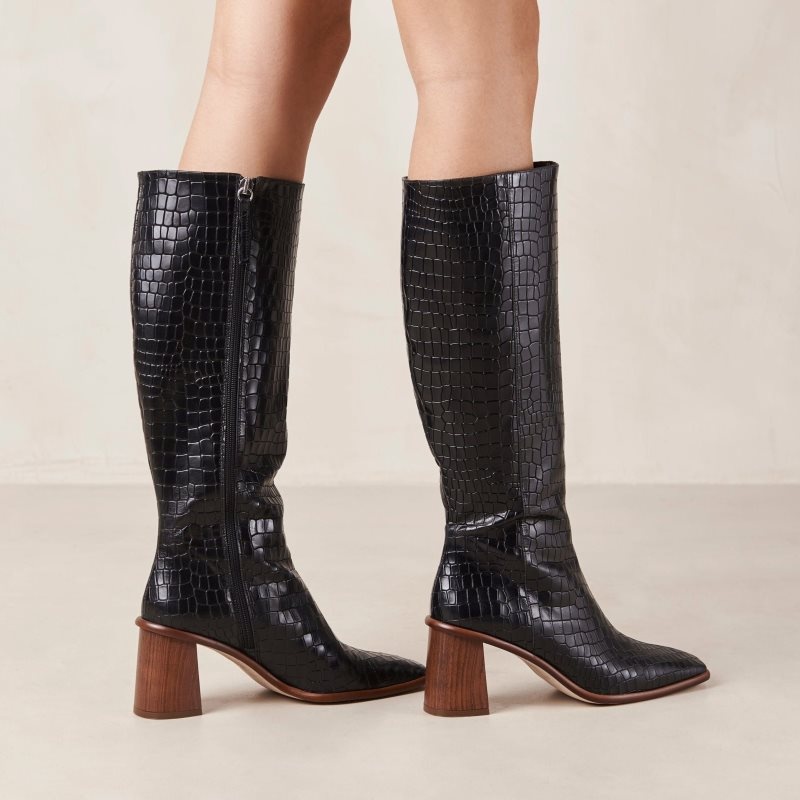 Alohas East Croco Cuero Boots Negros | QXLNO8903