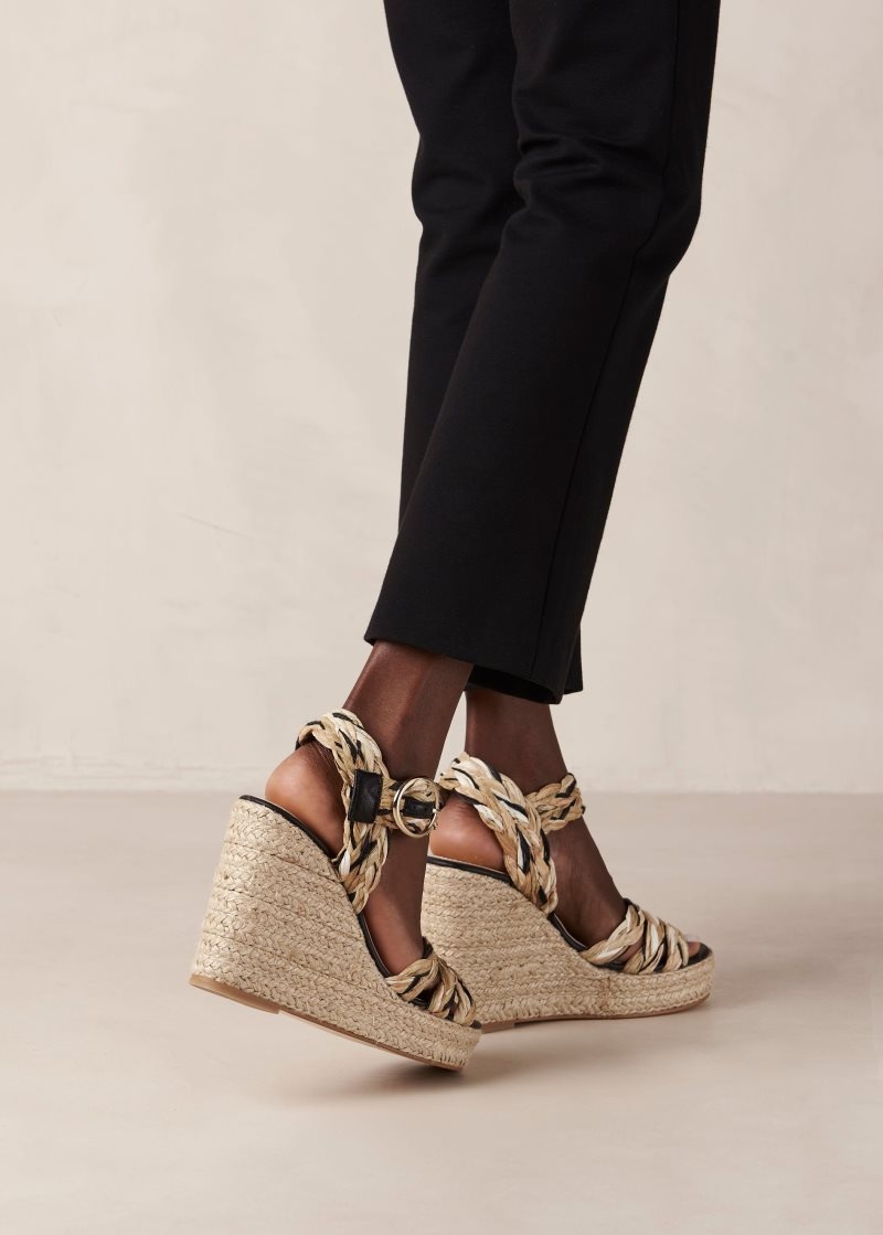 Alohas Emmeline Espadrilles Wedges Negros Beige | WXHRT0761