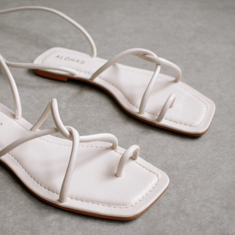 Alohas Encaje It Up Cuero Sandals Blancos | VNHAG7890