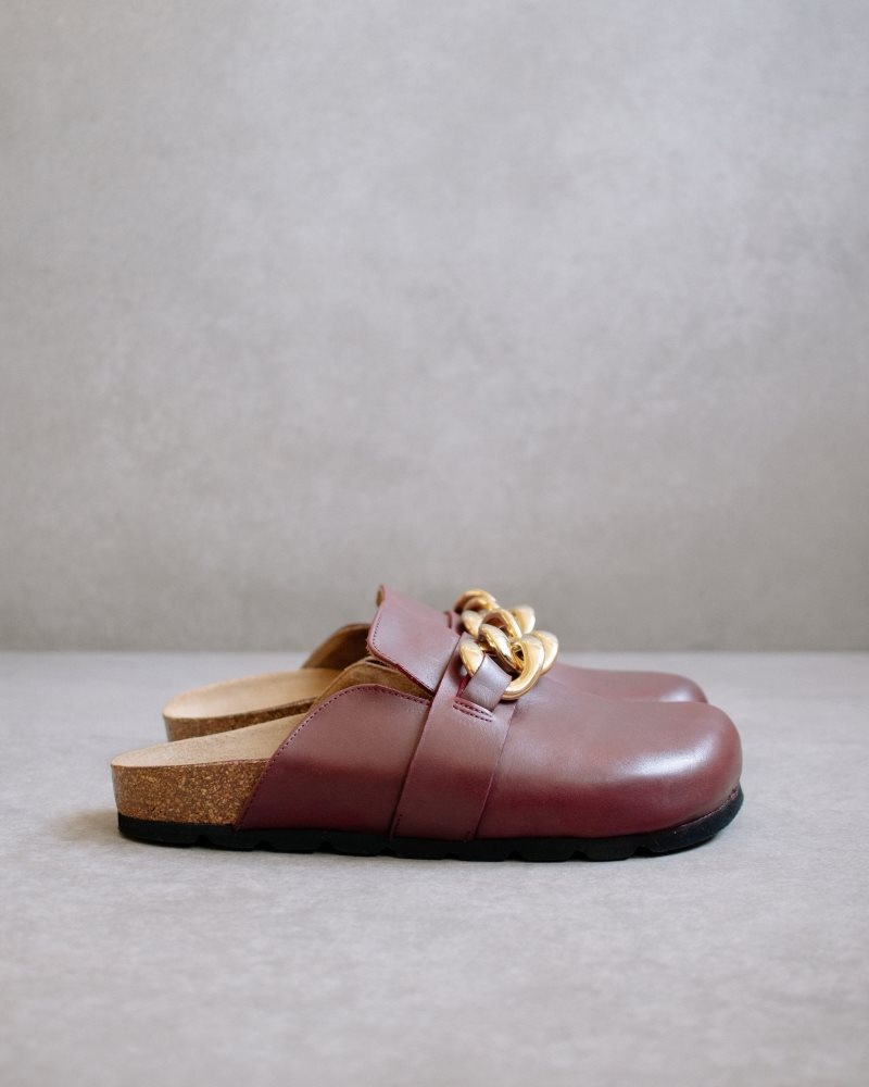 Alohas Fireside Chain Cuero Clogs Vino Oscuro | AKMNR2461