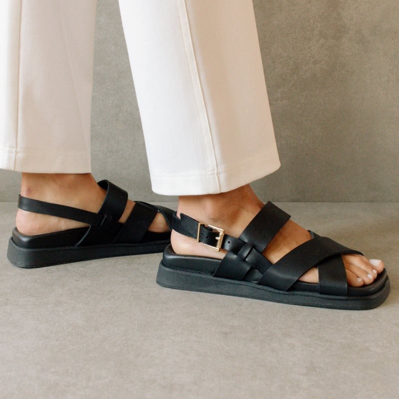 Alohas Flame Cuero Sandals Negros | JYLBI1465