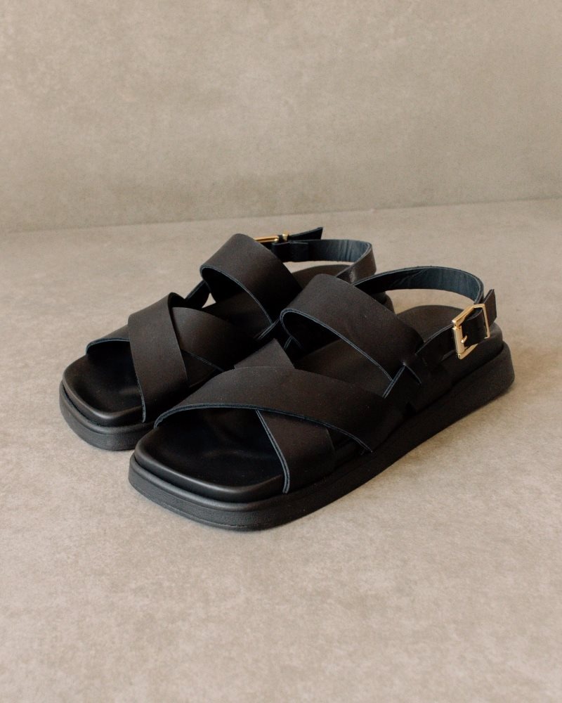 Alohas Flame Cuero Sandals Negros | JYLBI1465