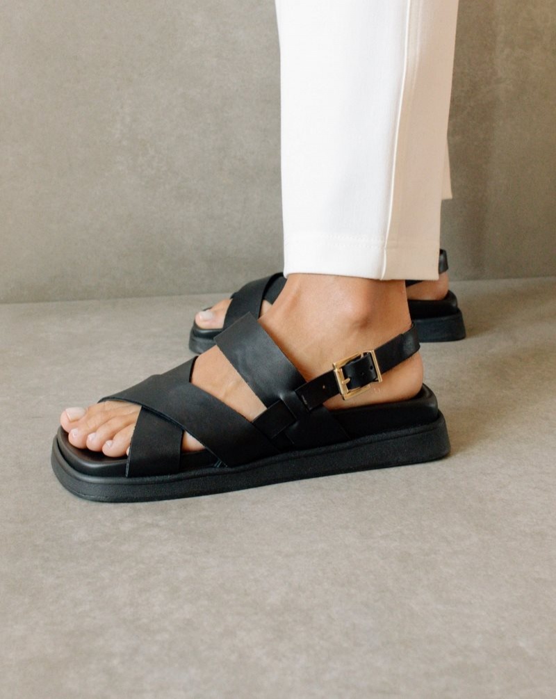 Alohas Flame Cuero Sandals Negros | JYLBI1465